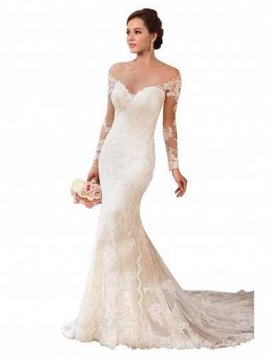 Cheap Long Sleeves Maermaid Sweetheart Lace Wedding Dress