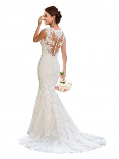Cheap V-Neck Mermaid Vintage Lace Wedding Dress