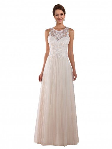 Cheap High Neck A-Line Tulle Wedding Dress with Lace Back