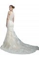 Deep Illusion Neck Mermaid Tulle Beach Wedding Dress with All Over Lace