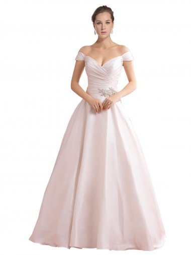 Cheap Off the Shoulder Sweetheart Ball Gown Satin Wedding Dress