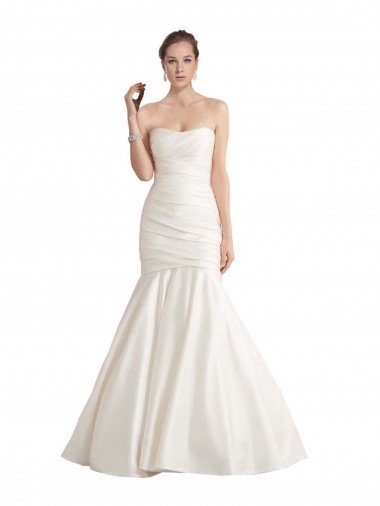 Cheap Strapless Mermaid Ruched Satin Beach Wedding Dress with Low Back