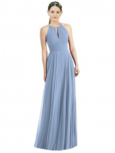 Cheap Keyhole Halter Chiffon Maxi Bridesmaid Dress