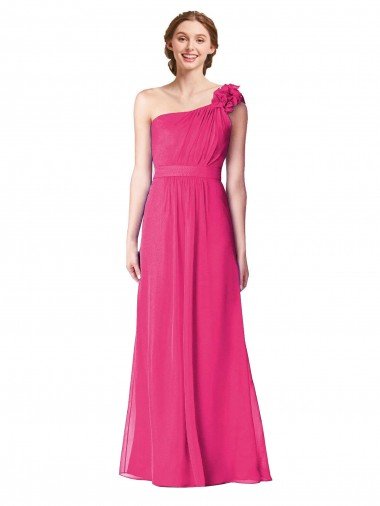 Cheap Full Length One Shoulder Chiffon Bridesmaid Dress