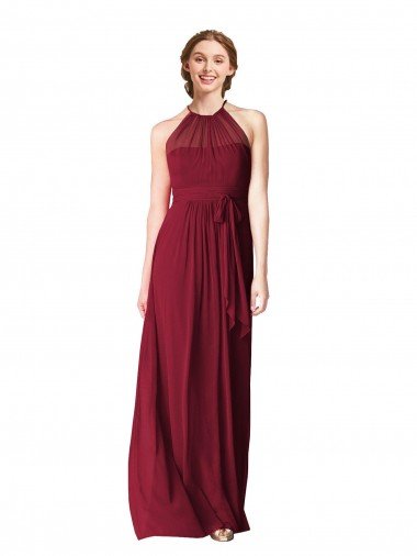 Cheap Halter Neck Chiffon Bridesmaid Dress with Shirred Bodice