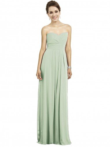 Cheap Full Length Strapless Chiffon Bridesmaid Dress with Sweetheart Neckline
