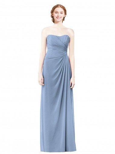 Cheap Strapless Long Chiffon Bridesmaid Dress with Sweetheart Neckline