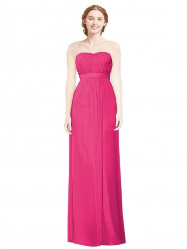 Cheap Full Length Strapless Long Chiffon Dress with Waistband