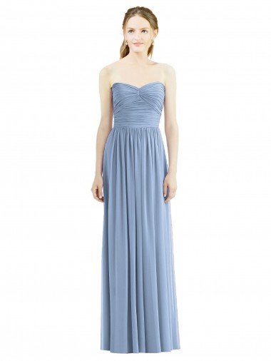 Cheap Strapless Long Chiffon Dress with Sweetheart Neckline And Draped Bodice
