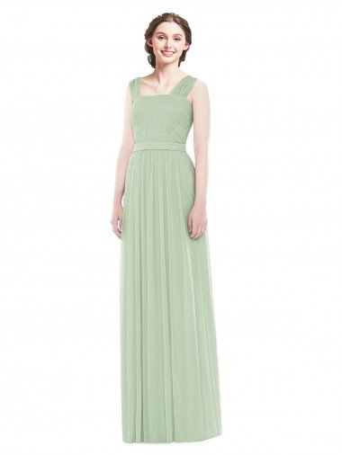 Cheap Sleeveless Chiffon Long Bridesmaid Dress with Shoulder Straps