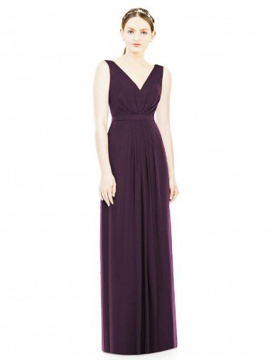 Cheap V-Neckline Sleevelss Full Length Chiffon Bridesmaid Dress