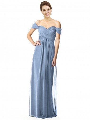 Cheap Off the Shoulder Chiffon Bridesmaid Dress with Draped Bodice