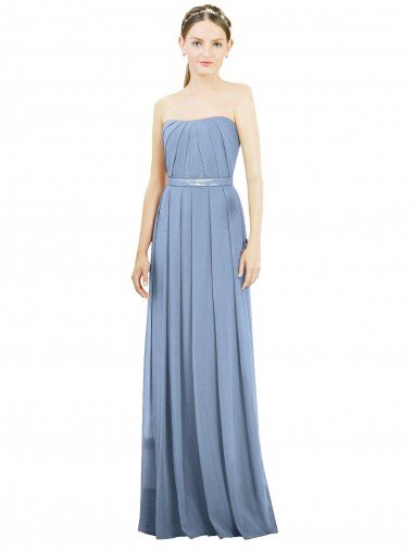Cheap V-Pleat Chiffon Full-Length Strapless Bridesmaid Dress