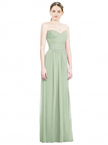 Cheap Crisscross Draped Full Length Strapless Chiffon Bridesmaid Dress