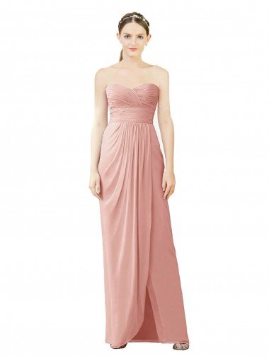 Cheap Strapless Sweetheart Long Chiffon Wrap Bridesmaid Dress