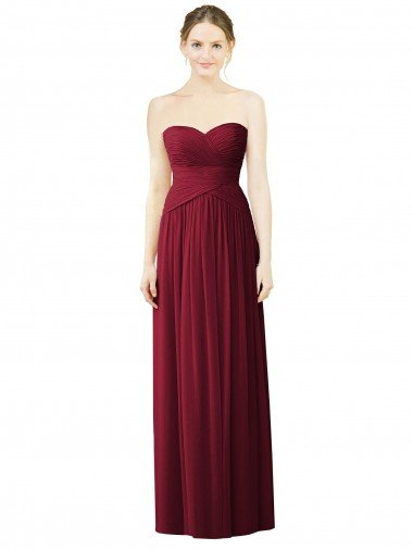 Cheap Draped Full Length Strapless Chiffon Bridesmaid Dress