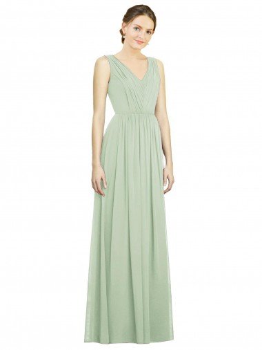 Cheap Natural Waist V-Neck Draped Chiffon Bridesmaid Dress