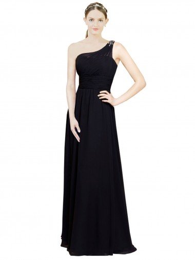 Cheap Sweetheart Chiffon Bridesmaid Dress with Beaded One Shoulder Strap