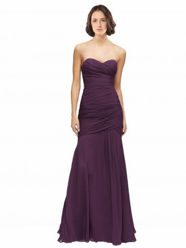 Cheap Full Length Chiffon Bridesmaid Dress with Sweetheart Neckline and Ruffles