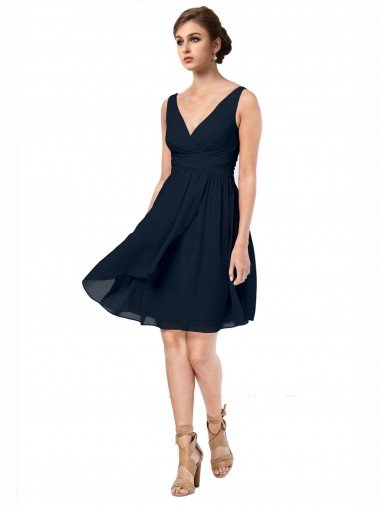 Cheap Short Knee Length Criss Cross Draped Chiffon Cocktail Bridesmaid Dress