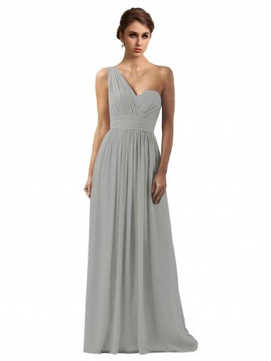 Cheap Ruffled One Shoulder Floor Length Long Chiffon Bridesmaid Dress
