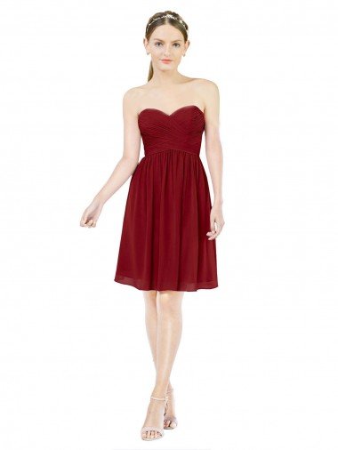 Cheap Short Sweetheart Knee Length Chiffon Cocktail Bridesmaid Dress with Open Back