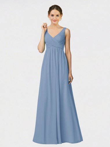 Cheap Long Chiffon Bridesmaid Dress with Sweetheart Neckline and Wide Straps