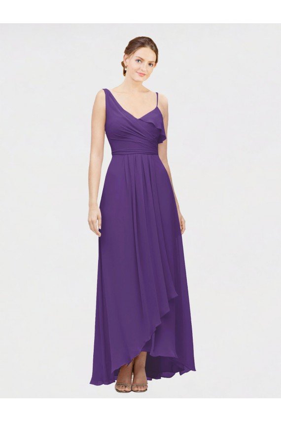 One Shoulder High Low Chiffon Bridesmaid Dress with Wrap Waist