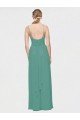 Rouched V-Neckline and Spaghetti Straps Long Chiffon Bridesmaid Dress