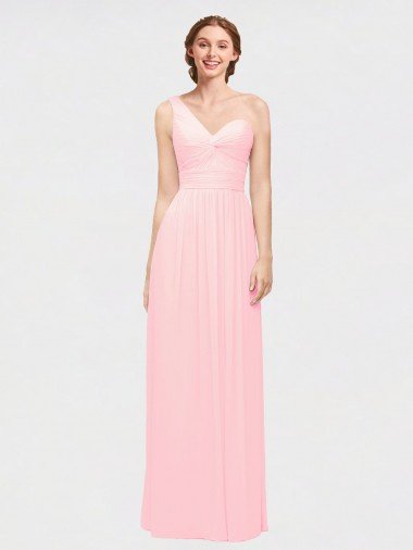 Cheap One Shoulder Twisted Waist Sweetheart Chiffon Bridesmaid Dress