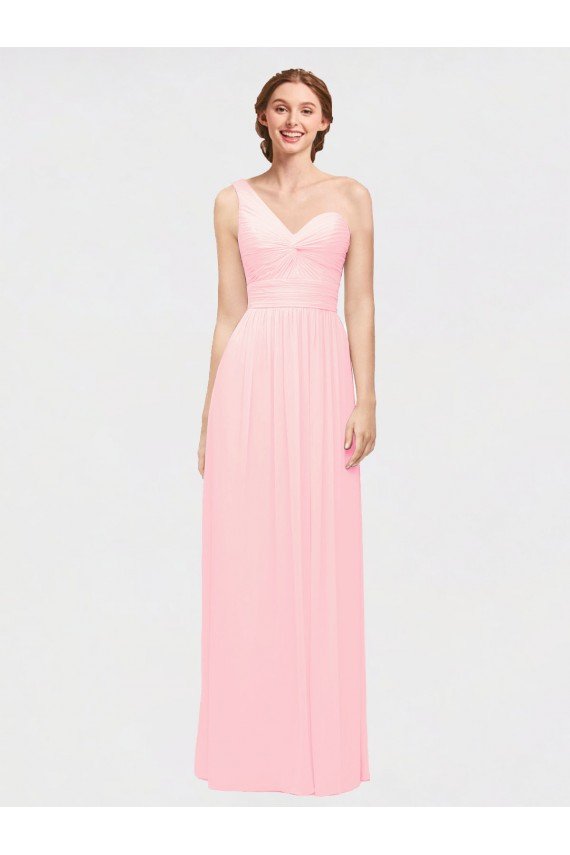 One Shoulder Twisted Waist Sweetheart Chiffon Bridesmaid Dress
