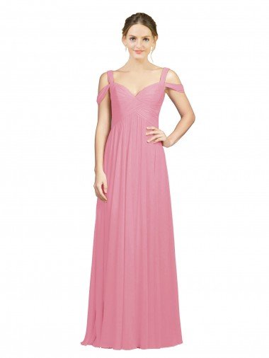 Cheap Sweetheart Long Chiffon Bridesmaid Dress with Off the Shoulder Straps