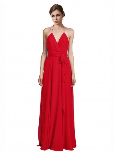 Cheap V-Neck Spaghetti Halter Strap Chiffon Bridesmaid Dress