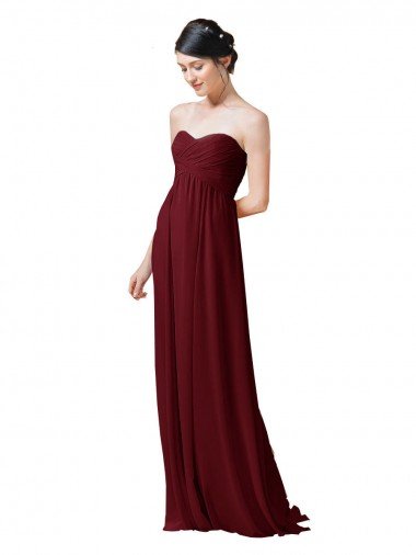 Cheap Hand-Ruched Sweetheart Long Chiffon Bridesmaid Dress