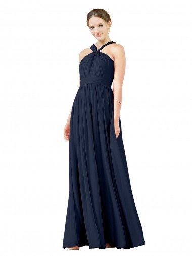Cheap High V-Neck Floor Length Chiffon Bridesmaid Dress