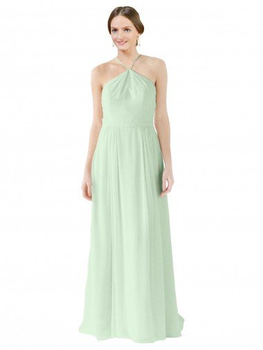 Cheap Front halter Neckline and Deep Back Long Chiffon Bridesmaid Dress