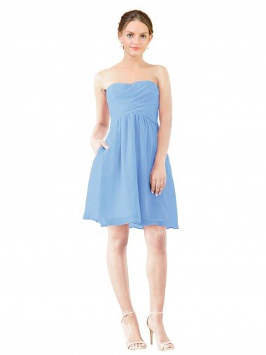 Cheap Short Knee Length Chiffon Cocktail Bridesmaid Dress with Twisted Strapless Sweetheart Neckline