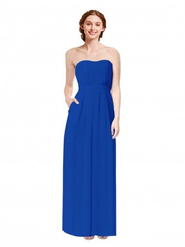 Cheap Strapless Sweetheart Keyhole Back Long Chiffon Bridesmaid Dress
