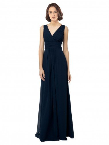Cheap Chiffon Sleeveless Bridesmaid Dress with V Front and Back