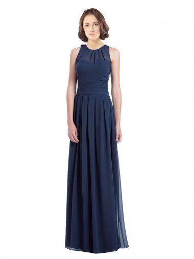 Cheap Chiffon High Neck Sleeveless Bridesmaid Dress with Pleats