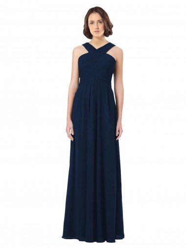 Cheap Long Chiffon Bridesmaid Dress V-Neck Top