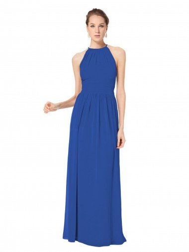 Cheap Long Chiffon High-Neck Sleeveless Bridesmaid Dress