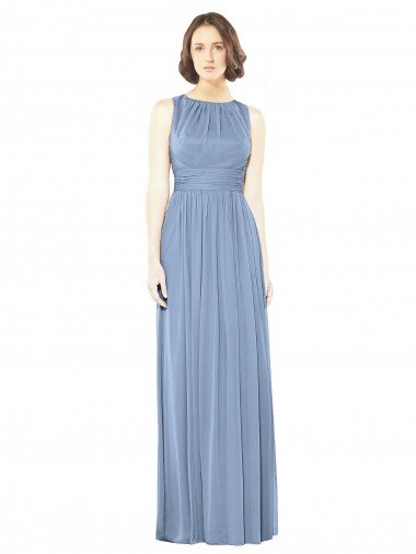 Cheap Open Keyhole Back Bateau Neck Chiffon Bridesmaid Dress