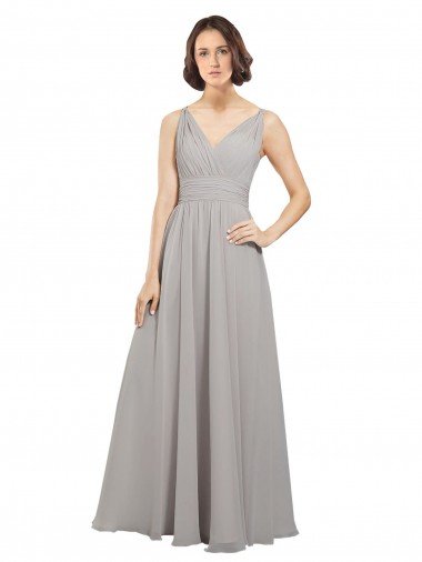 Cheap Twist Shouder Full Chiffon Bridesmaids Dress with V-Neckline and V-Back