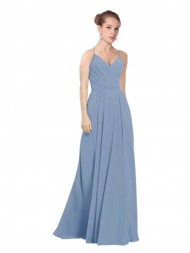 Cheap Chiffon Bridesmaids Dress with Draped V-Neck Bodice and Keyhole Back