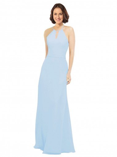 Cheap Floor Length Chiffon Bridesmaids Dress with Front Keyhole Neckline