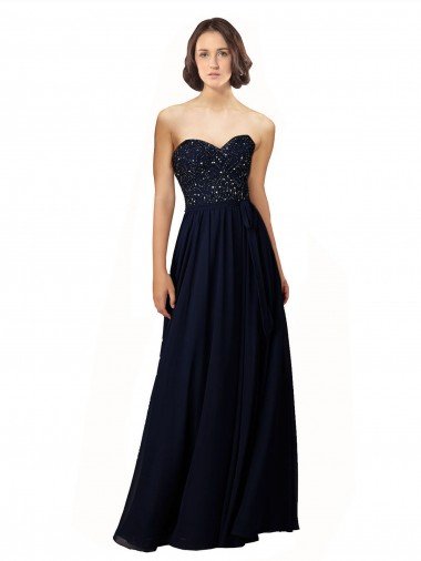 Cheap Long Chiffon Sweetheart Neckline Bridesmaid Dress with Beading