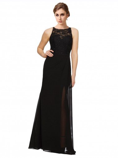 Cheap Sheath Beaded and Embroidered Bridesmaids Dress with Lace Bodice and Chiffon Skirt