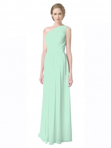Cheap One Shoulder Chiffon Bridesmaid Dress with Asymmetrical Ruched Bodice
