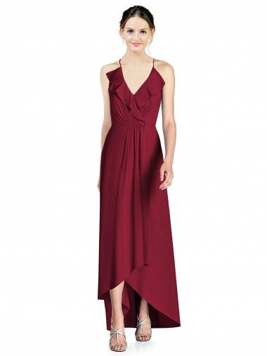 Cheap Draped V-Neck High Low Chiffon Bridesmaid Dress